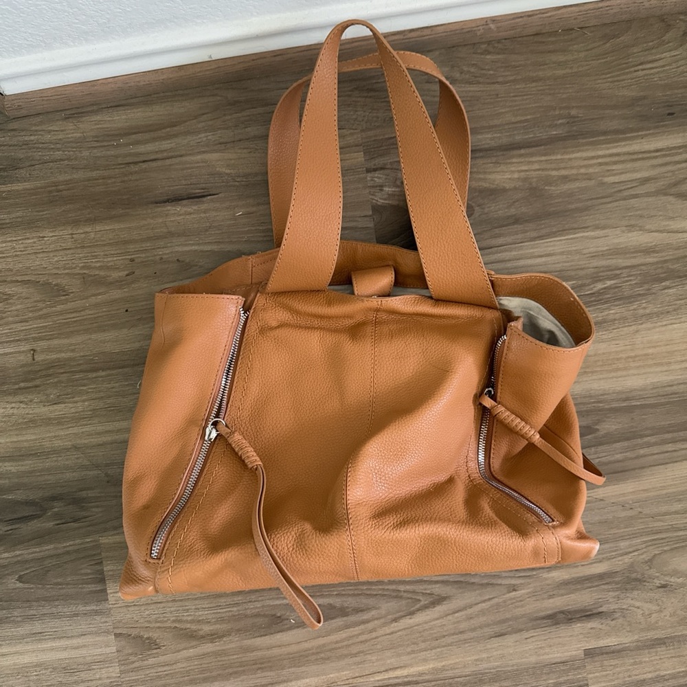 Vince Camuto Tan Leather Tote Bag with Slouchy Design